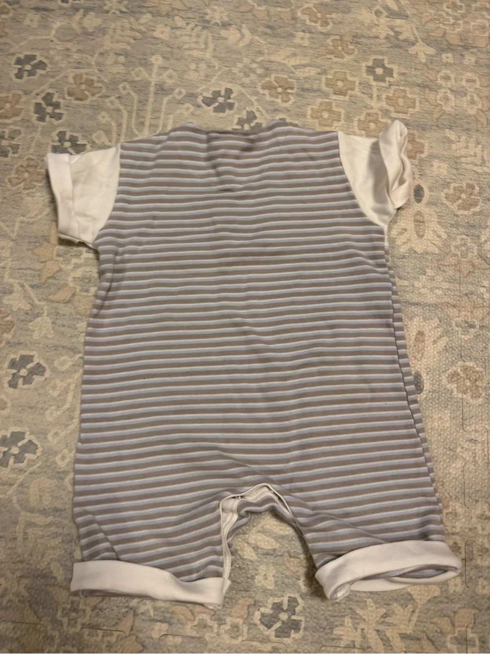 Striped Blue & White Baby One-Piece Bodysuit with Animal Applique